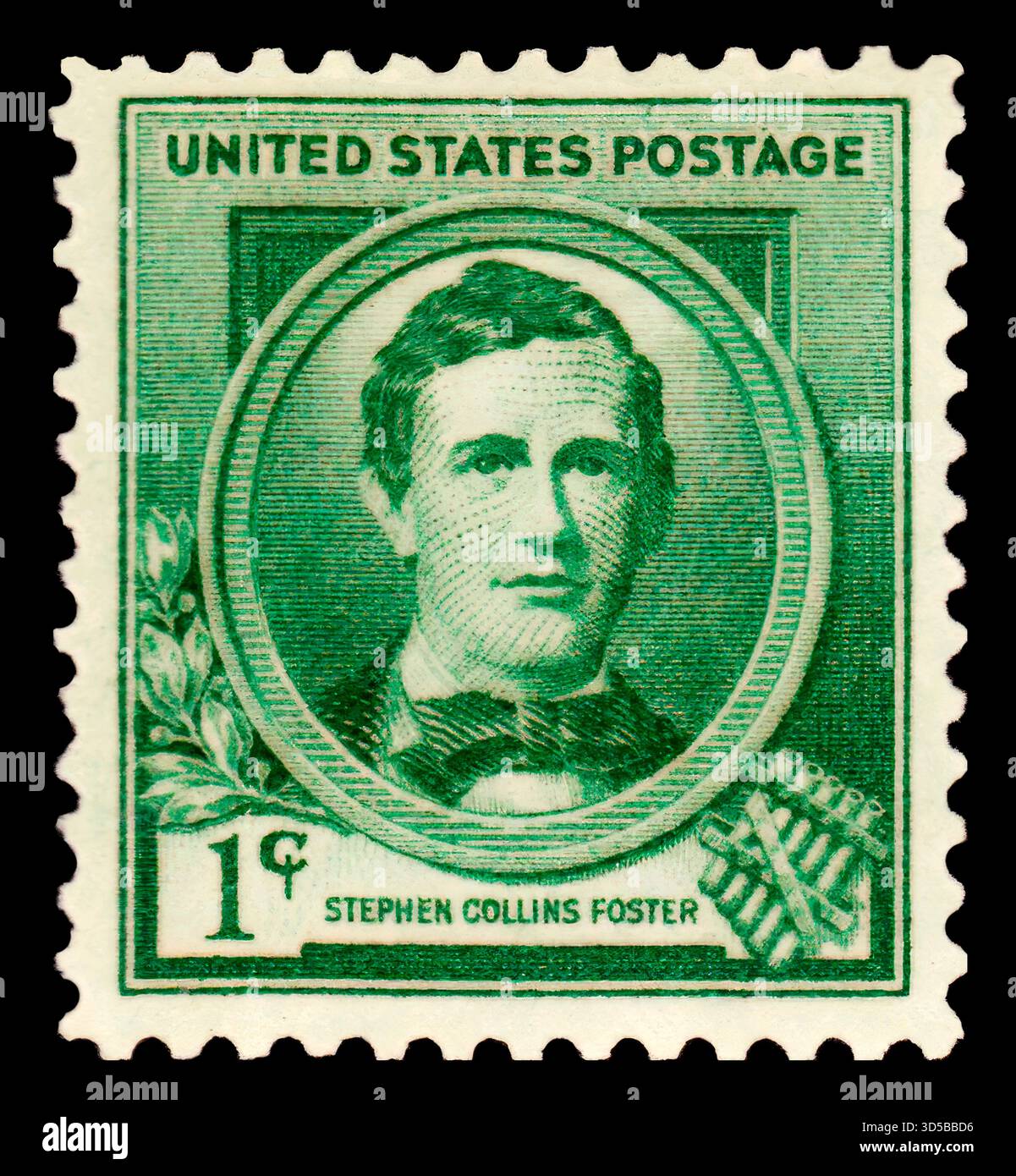 Historische US-Briefmarke, Stephen Collins Foster, 1826–1864, amerikanischer Komponist, digital optimiert Stockfoto