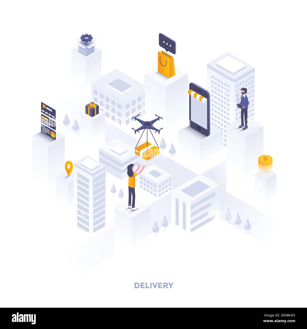 Moderne, flache isometrische Darstellung der Lieferung. Kann für Websites und mobile Websites oder Landing-Pages verwendet werden. Einfach zu bearbeiten und anzupassen. Vektor Stock Vektor