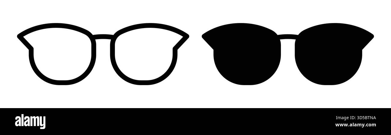 Dieses Bild zeigt ein minimalistisches Design mit Katzenaugen und runden Brillen in Schwarz-weiß. Perfekt für Mode, Brillen und moderne Kunstthemen. Stock Vektor