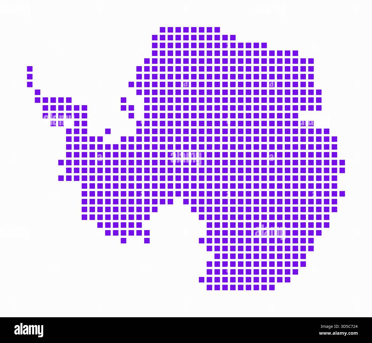 Antarktis gepunktete Karte. Digitale Karte des Kontinents auf weißem Hintergrund. Antarktis-Form mit quadratischen Punkten. Farbige Punkte. Stock Vektor
