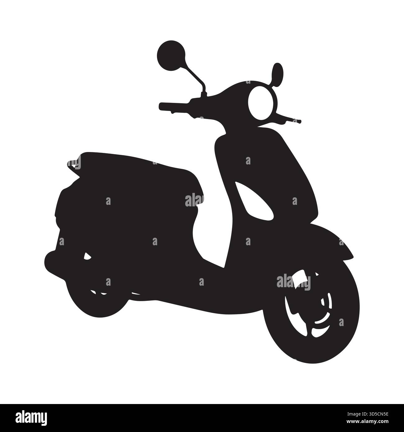 Eine schwarze Silhouette eines modernen Rollers, von der Seite gesehen, vor einem klaren weißen Hintergrund. Stock Vektor