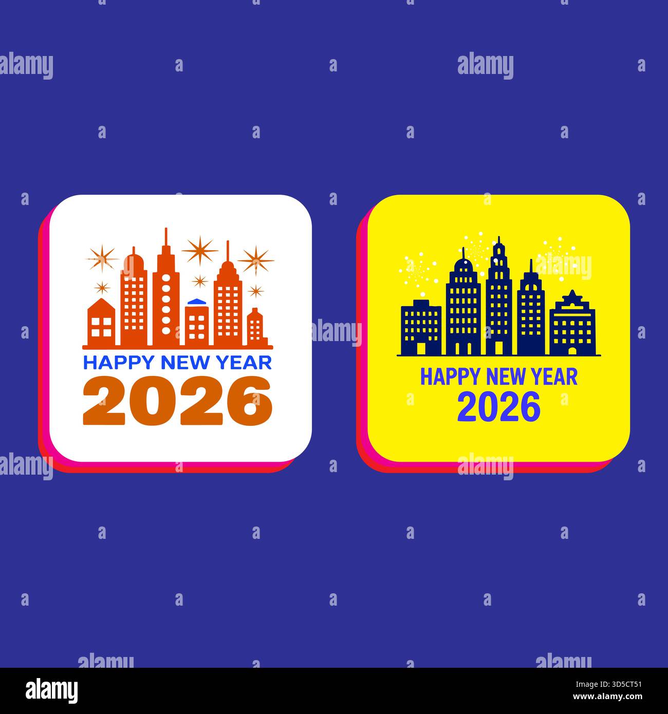 Happy New Year 2026 City Scapes in weiß und Gelb festlich gefeiert Stock Vektor
