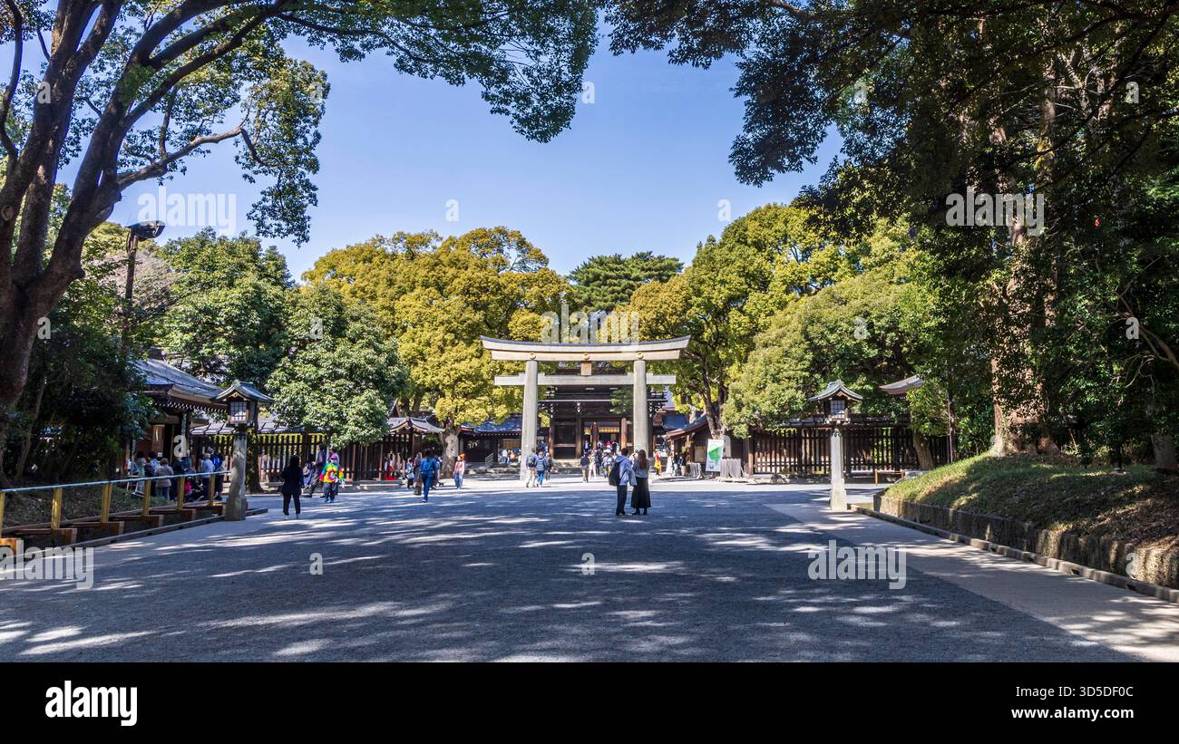 Tokio, Japan - 14. März 2025: Eintritt in den Shinto-Schrein zum Meiji Jingu-Tempel in Shibuya Tokio Stockfoto