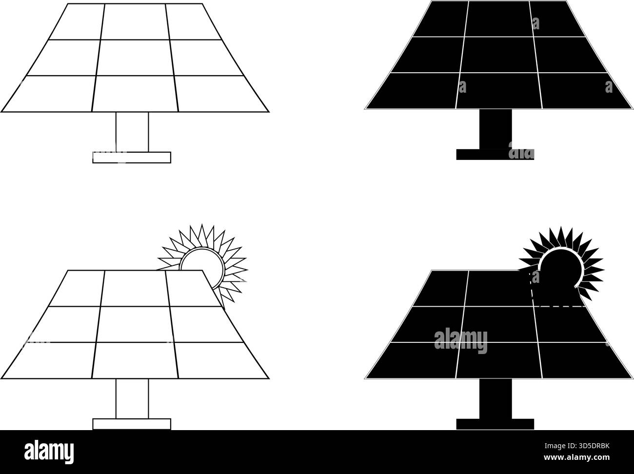 Symbolsatz Solarmodul. Umweltfreundliche Energiewirtschaft. Symbole für nachhaltige, erneuerbare und alternative Energien . Stock Vektor