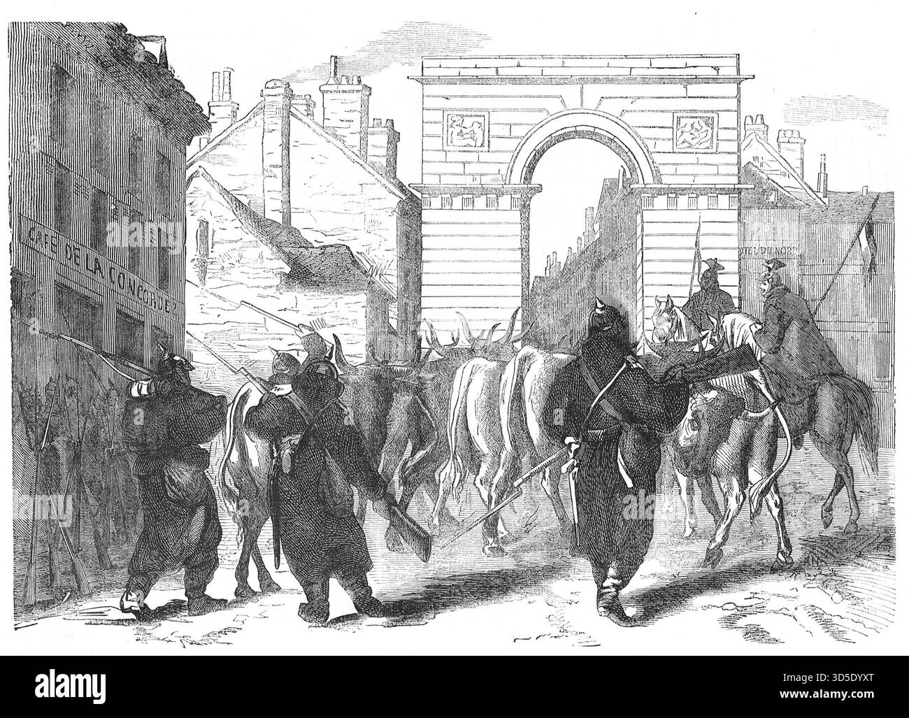 Preußische Futtertruppe brachte Vieh während des Deutsch-Französischen Krieges. Stockfoto