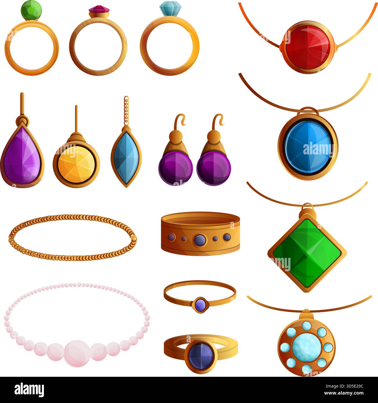 Schmuck-Symbol-Set. Zeichentricksatz von Schmuck Vektor-Icons für Web-Design Stock Vektor