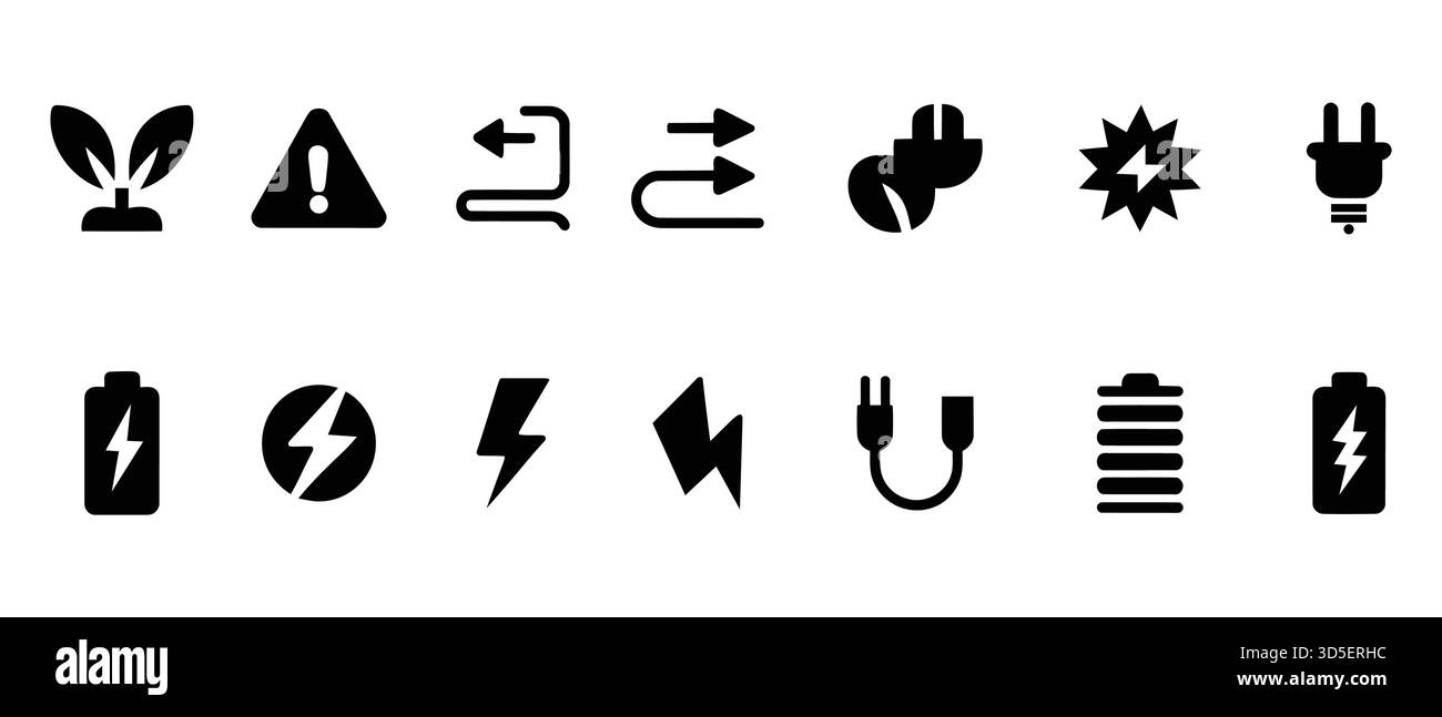 Energie- und Umgebungsenergie Ladesymbole, Vektor isoliert auf weißem Hintergrund, Vektor Stock Vektor