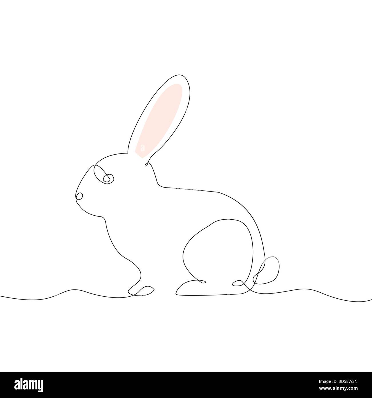 Kaninchen durchgehende Linie. Eine Linienzeichnung. Niedlicher Tiervektor. Hase Skizzengrafik. Stock Vektor