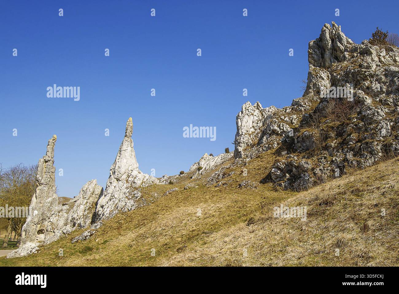 Steinerne Jungfrauen â€¢ Landkreis Heidenheim, Baden-Württemberg, Deutschland, Eselsburger Tal, Eselsburger Tal - Heidenheim, Baden-Württemberg, Bund Stockfoto
