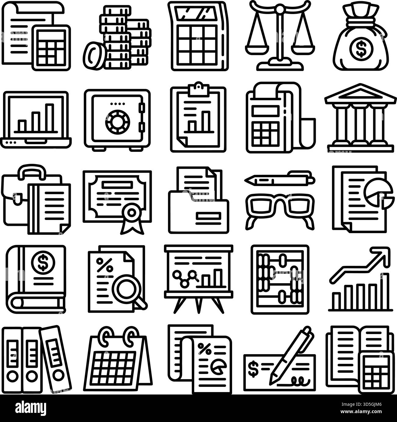 Symbolgruppe „Accounting“. Kontursatz von Vektorsymbolen für Webdesign isoliert auf weißem Hintergrund Stock Vektor