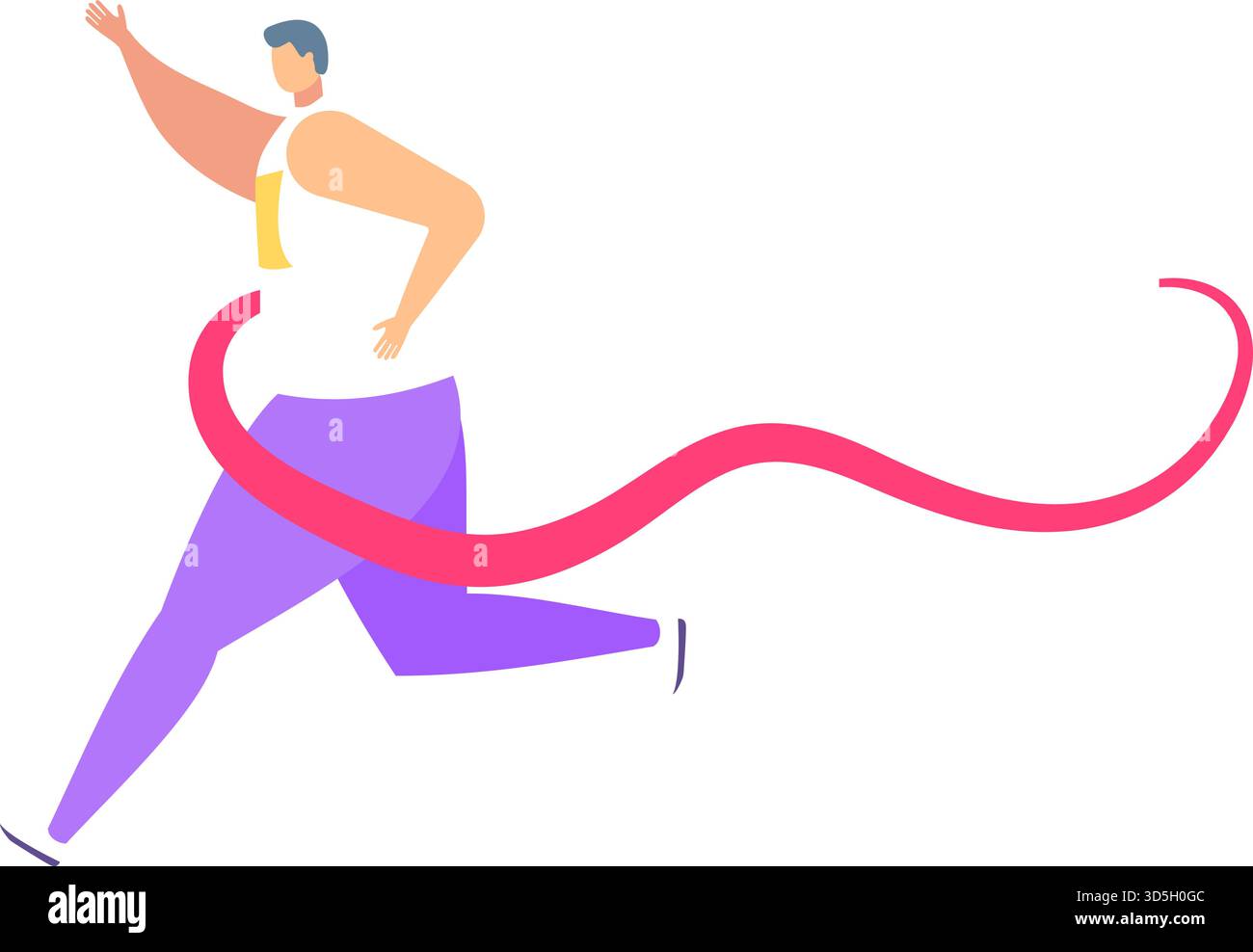 Mann, der das Rennen beendet, bricht das rote Ziellinie-Band. Der Läufer erzielt mit Mühe Sieg und Erfolg. Feier des sportlichen Leistungsvektors illus Stock Vektor