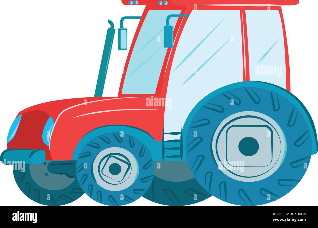 Rote blaue Zeichentrickmaschine, einfache Landmaschinen Illustration. Landmaschinen, Landleben Vektor-Illustration Stock Vektor