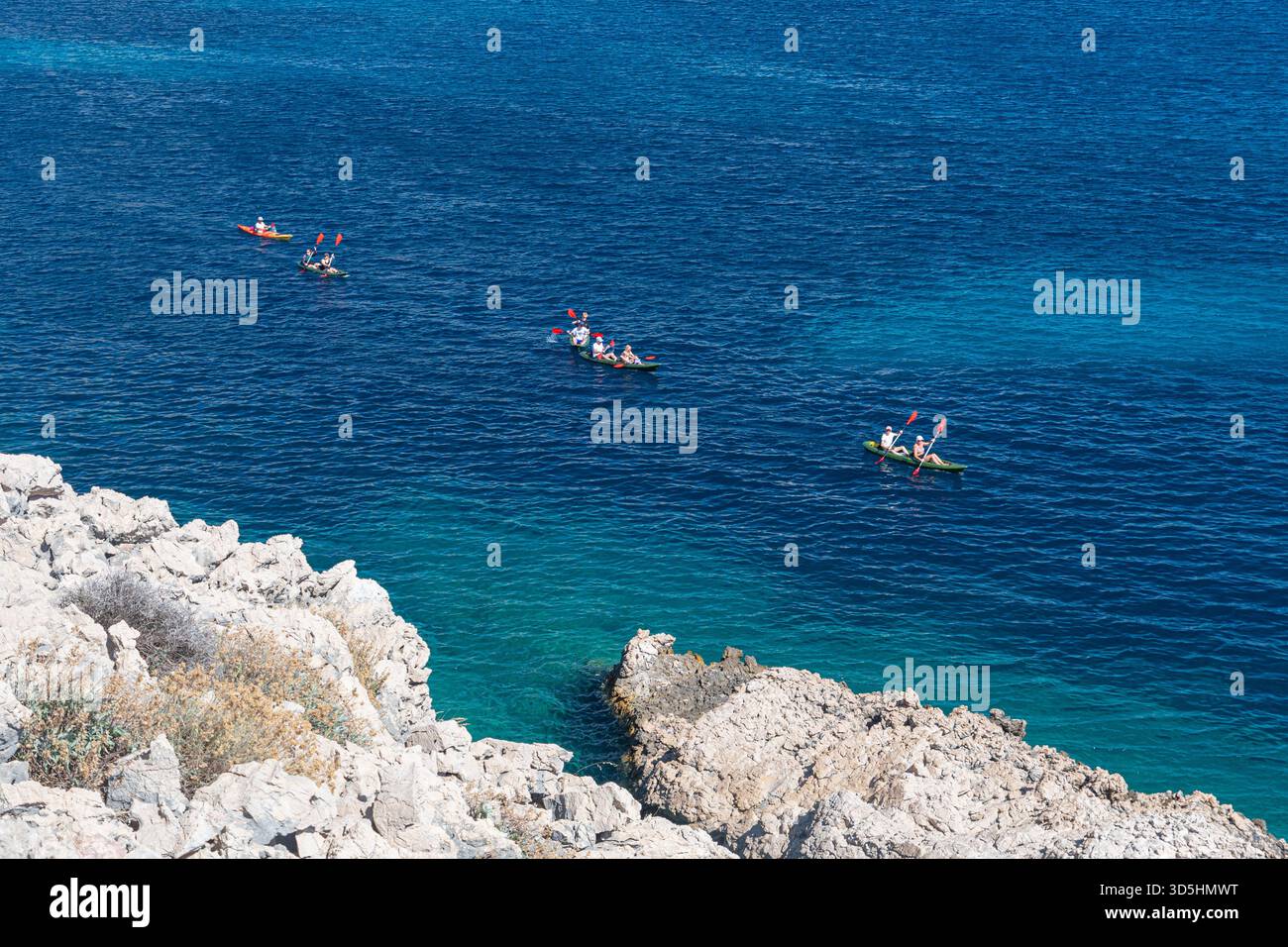 Kajakfahren auf der Insel Krk Stockfoto