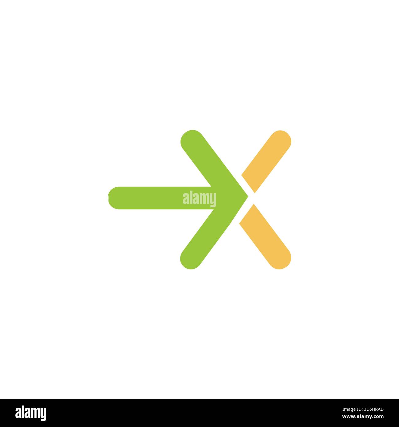 Modernes X Letter Logo mit einem kräftigen Rechtspfeil in Grün und Gelb. Ideal für Logistik, Transport, Technologie und innovatives Branding-Konzept Stock Vektor