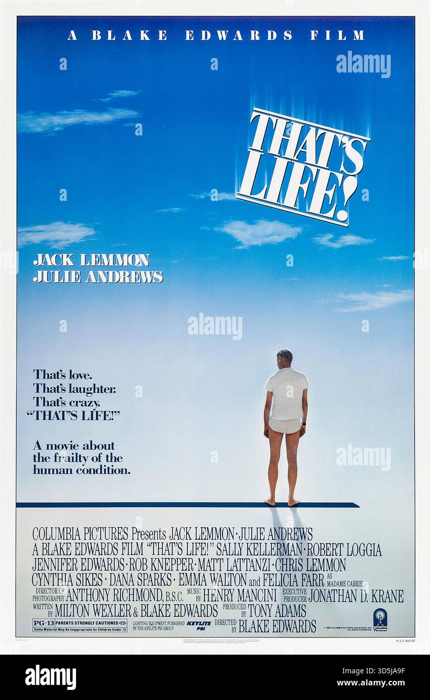 Das ist das Leben! (1986) Regie führte Blake Edwards mit Jack Lemmon, Julie Andrews und Sally Kellerman. Ein wohlhabender Malibu Architekt und seine Sängerin kämpfen mit Altern und gesundheitlichen Ängsten, als sein 60. Geburtstag näher rückt. Foto eines Original-Posters aus dem Jahr 1986 (USA), das NUR FÜR REDAKTIONELLE ZWECKE VERWENDET WIRD. Quelle: BFA / Columbia Pictures Stockfoto