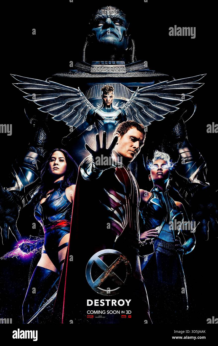 X-Men: Apokalypse (2016) von Bryan Singer mit James McAvoy, Michael Fassbender und Jennifer Lawrence. Der antike Mutant Apokalypse erwacht und plant, die Welt neu zu erschaffen, was die X-Men zwingt, sich gegen seine zerstörerischen Kräfte zu vereinen. Foto eines Original-Posters aus dem Jahr 2016 (USA), das NUR ZUR REDAKTIONELLEN VERWENDUNG VERWENDET WIRD. Quelle: BFA / 20th Century Fox Stockfoto
