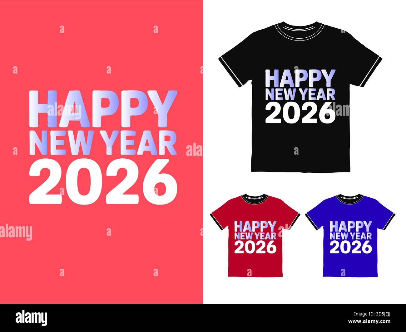 Fröhliches und festliches „Happy New Year 2026“-Grafikdesign für Bekleidung Stock Vektor