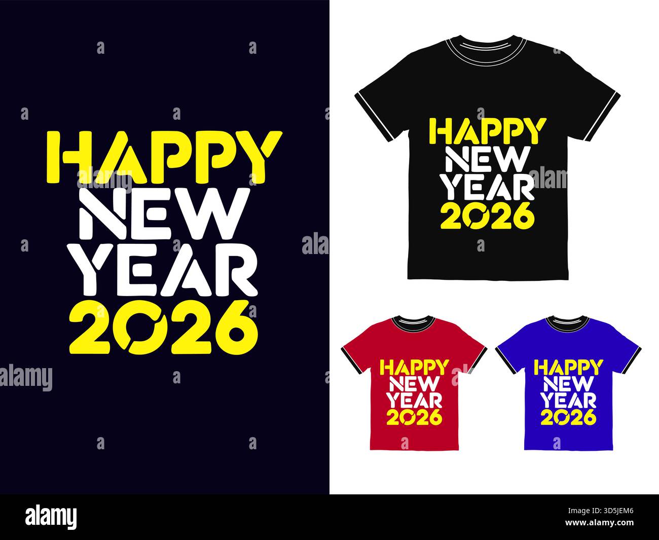 Happy New Year 2026 T-Shirt-Design und Urlaubsangebot Stock Vektor