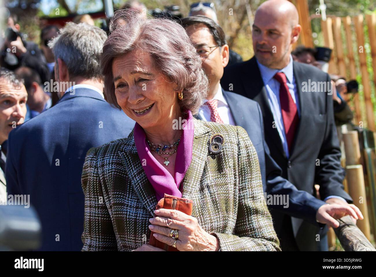 Königin Sofia von Spanien besucht Panda Chulina im Zoo von Madrid am 5. April 2017 in Madrid. Stockfoto