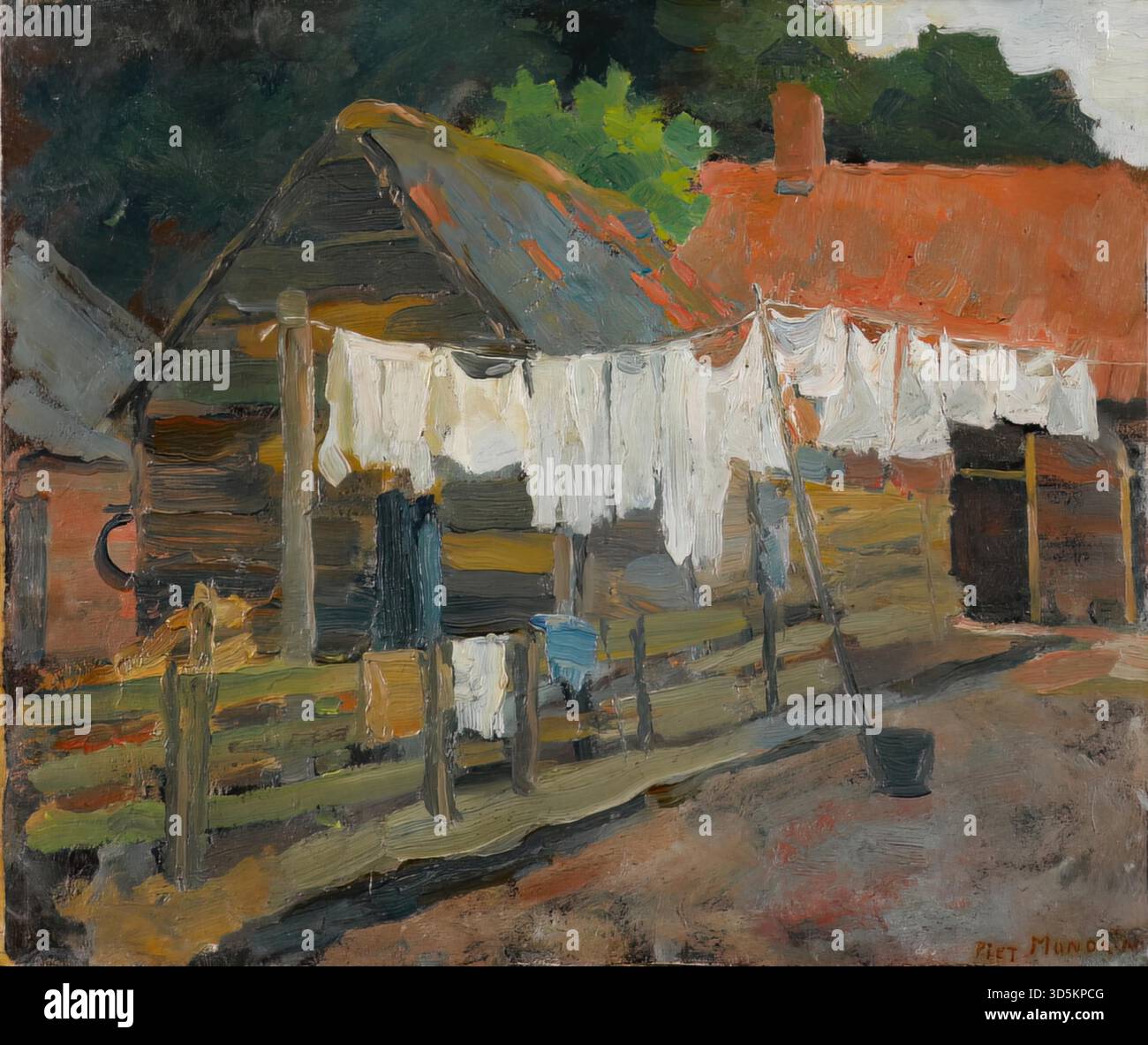 Bauernhaus mit Wash on the Line, um 1898 von Piet Mondrian Stock Vektor
