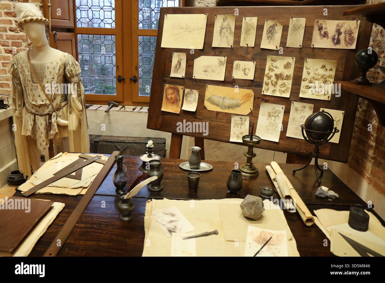 Clos Lucé, ehemaliges Haus von Leonardo da Vinci, Inneres des Hauses, Stadt Amboise, Departement Indre-et-Loire, Frankreich Stockfoto