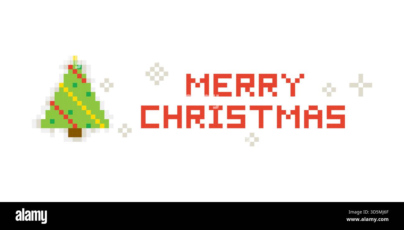 Pixel Merry Christmas Tree Banner Stock Vektor