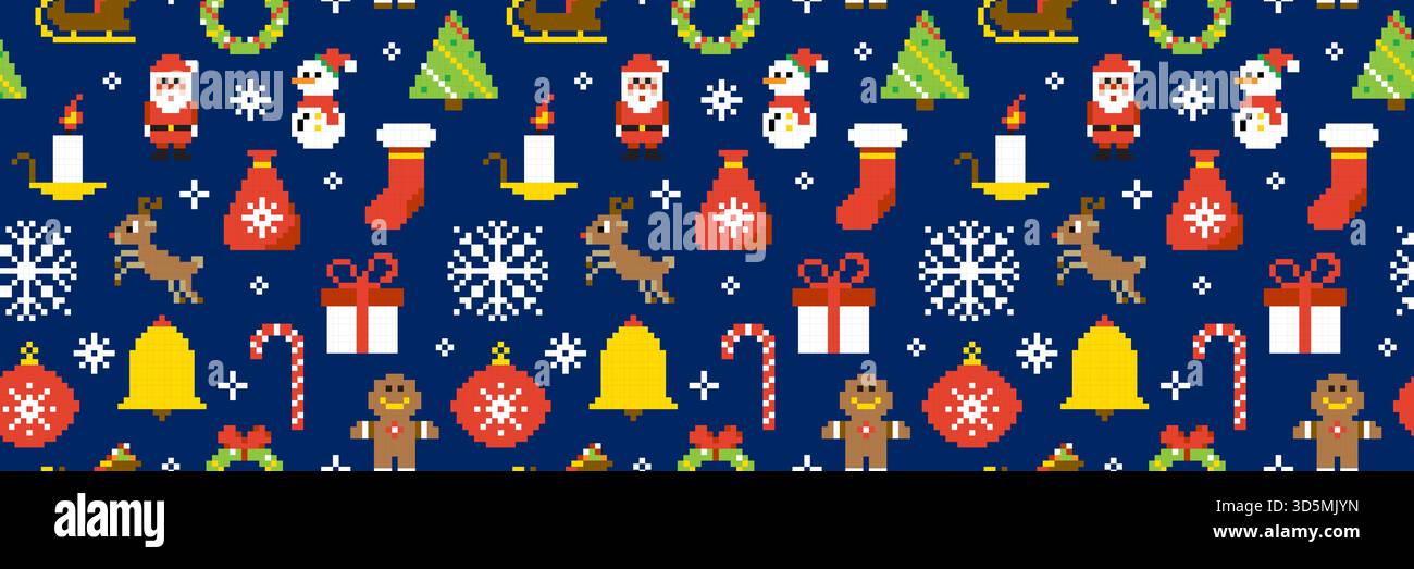 Nahtloses Weihnachtsmuster Mit Pixel Stock Vektor