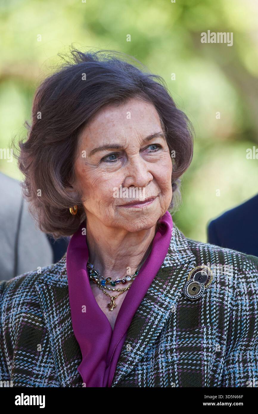 Königin Sofia von Spanien besucht Panda Chulina im Zoo von Madrid am 5. April 2017 in Madrid. Stockfoto