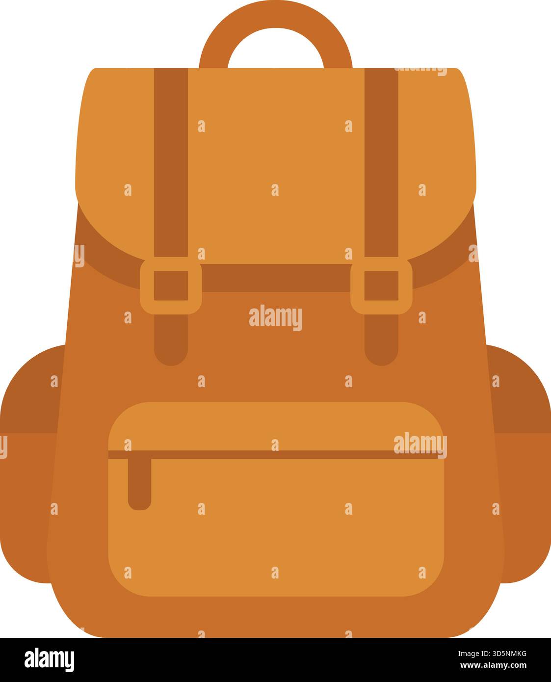 Ein strukturierter, brauner Rucksack mit einer Fronttasche mit Patte und verstellbaren Schultergurten für den täglichen Pendelverkehr oder auf Reisen Stock Vektor