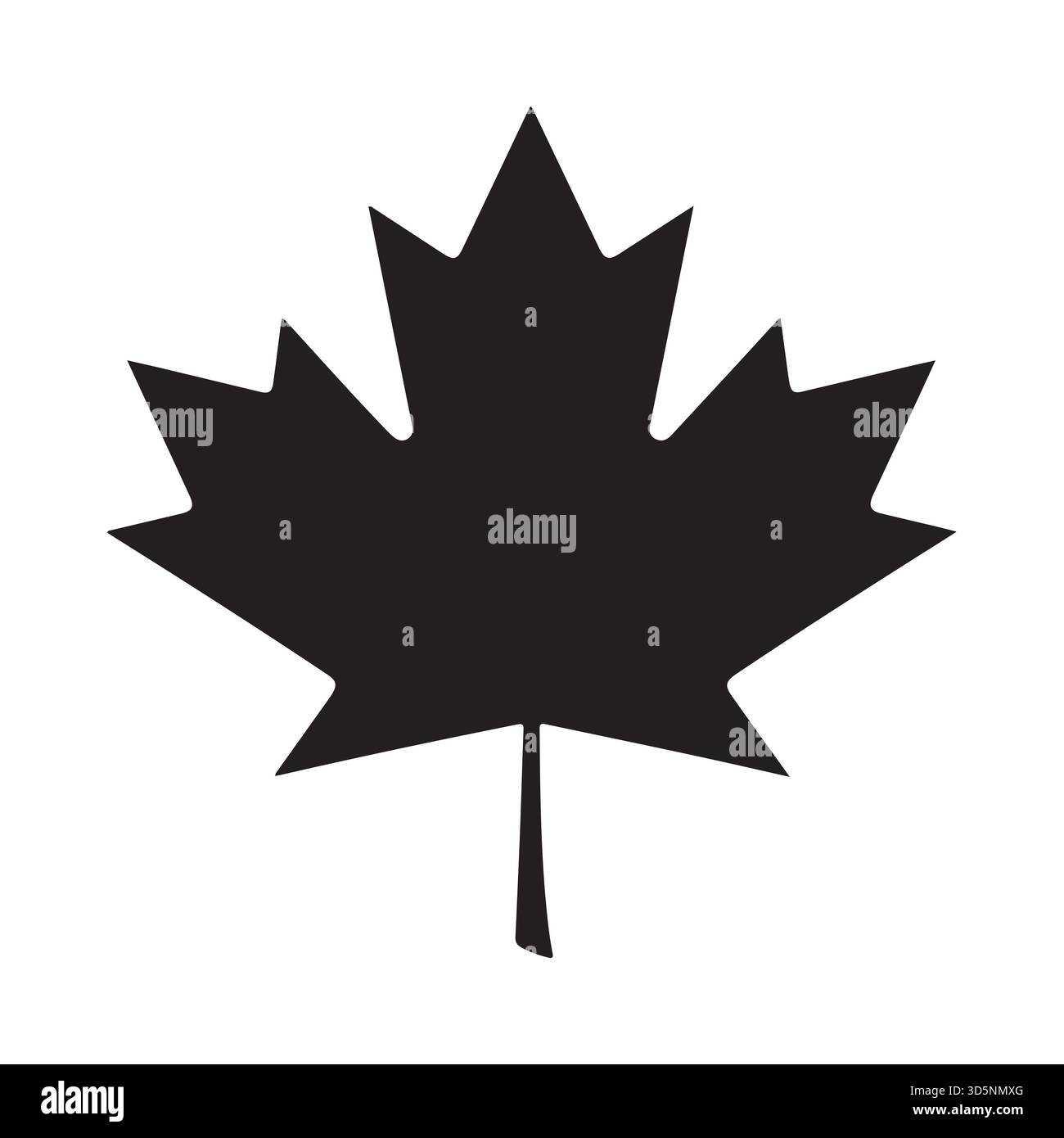Eine einfache, kräftige schwarze Silhouette eines Ahornblattes vor weißem Hintergrund. Dieses ikonische Symbol repräsentiert Kanada. Stock Vektor