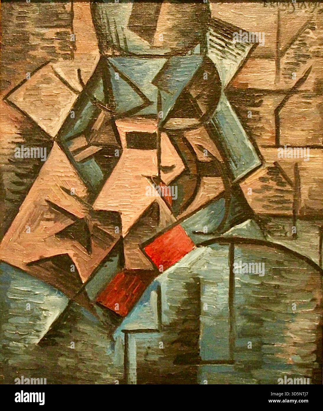 Bohumil Kubišta - Soldat - 1912 - Porträt eines Mannes - es ist ein bedeutendes Beispiel des tschechischen Kubismus, ein Stil, der kubistische Formen mit expressionistischem Inhalt vermischte. Kubišta war einer der Gründer der modernen Kunst in der Tschechoslowakei und eine Schlüsselfigur der Bewegung. In seinen Gemälden schrieb er den einzelnen Farben und Formen spezifische Bedeutungen zu, wobei er kantige Formen verwendete, um sich auf die transzendentalen und runden Formen organischer Materie zu beziehen. Stockfoto