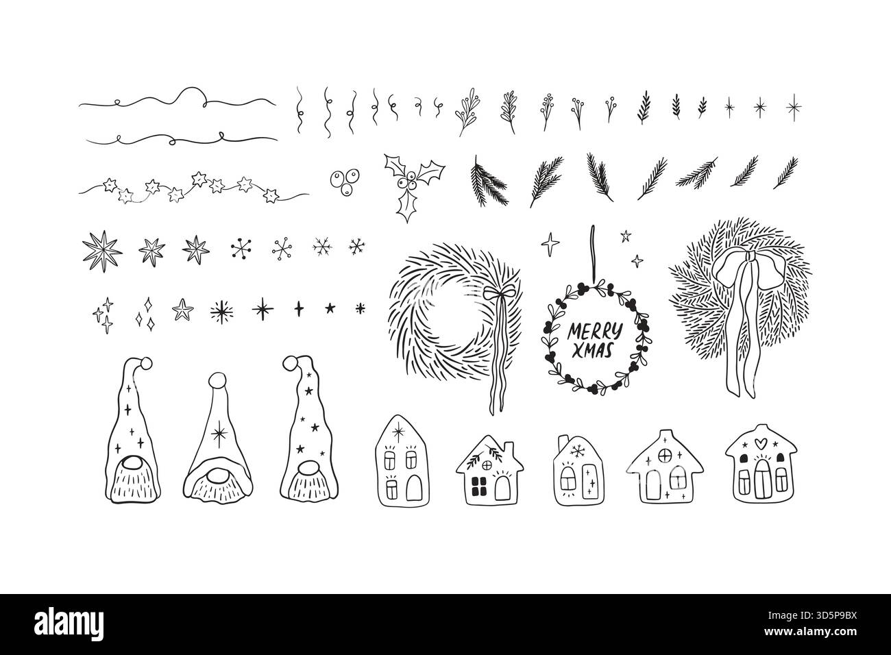 Handgezeichnetes süßes Weihnachtsclipart-Set Stock Vektor