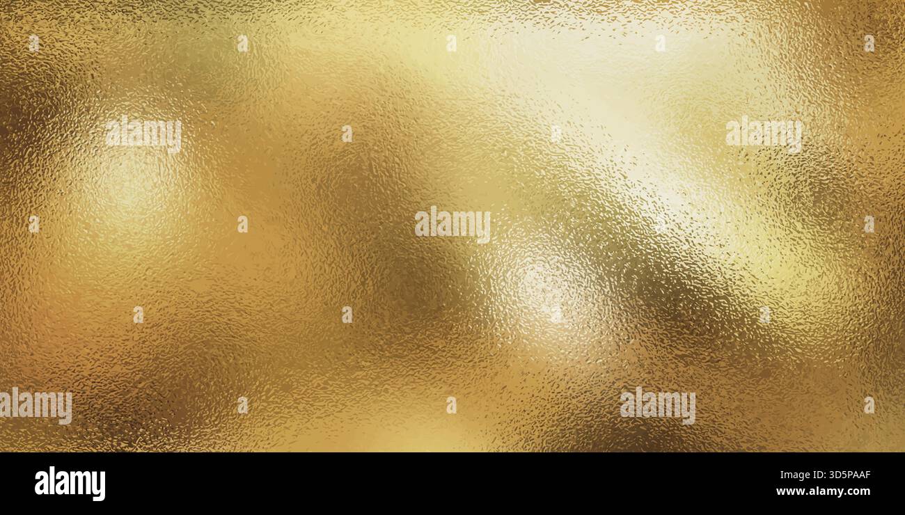 Goldfolienstruktur mit zerknittertem Glasmuster und metallisch schimmernder Oberfläche. Luxuriöser goldener Hintergrund mit reflektierendem Papiereffekt, glänzender Faltenüberzug und hochwertigem Glitzereffekt für elegantes Design. Stock Vektor