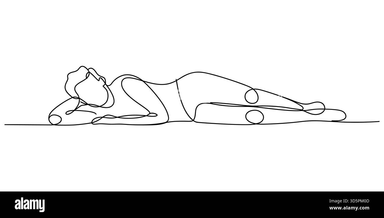 Minimalistische durchgehende Linienzeichnung einer Person, die auf ihrer Seite liegt Stock Vektor