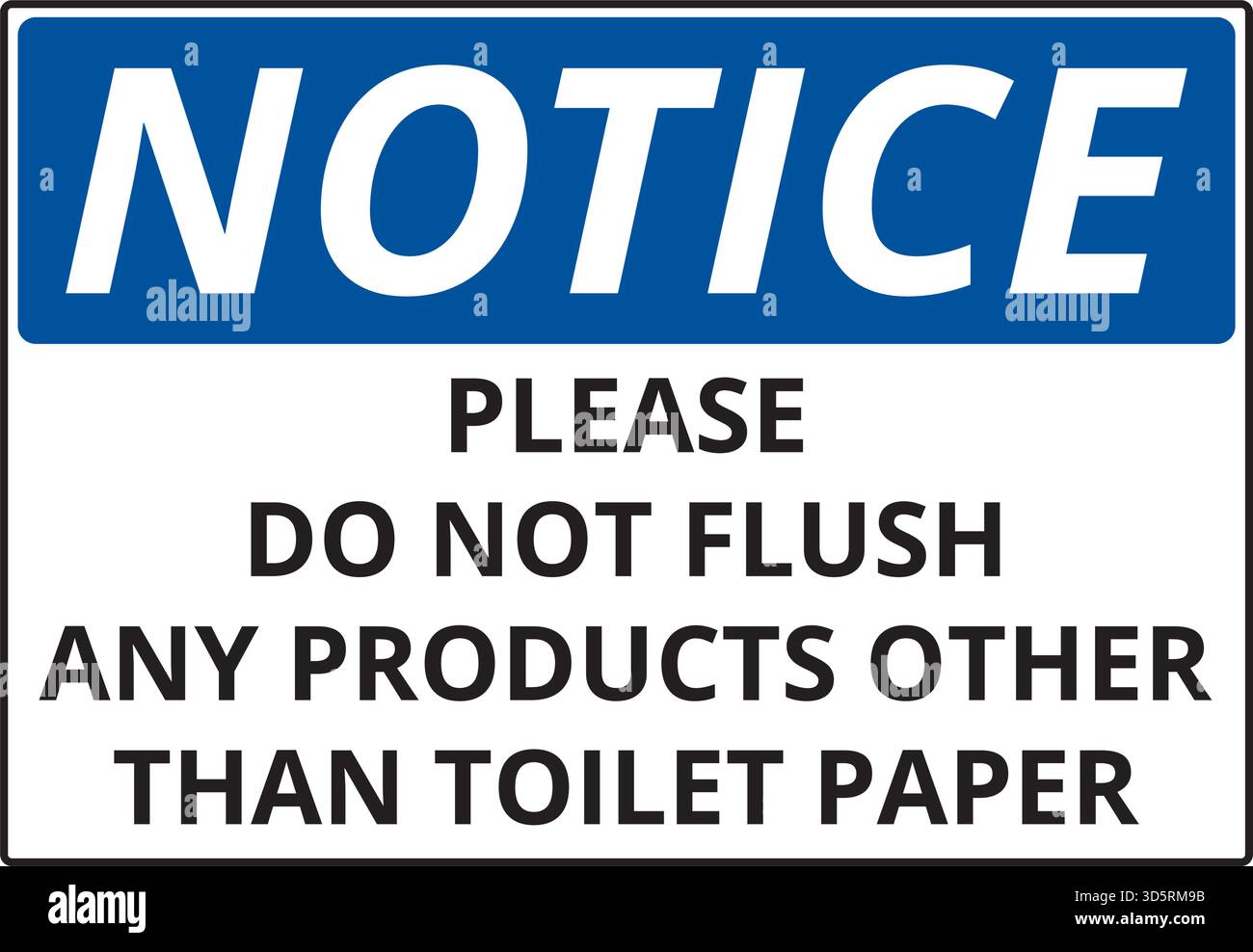Weiße und blaue Hinweise Bitte spülen Sie keine anderen Produkte als Toilettenpapier auf weißem Hintergrund Stock Vektor