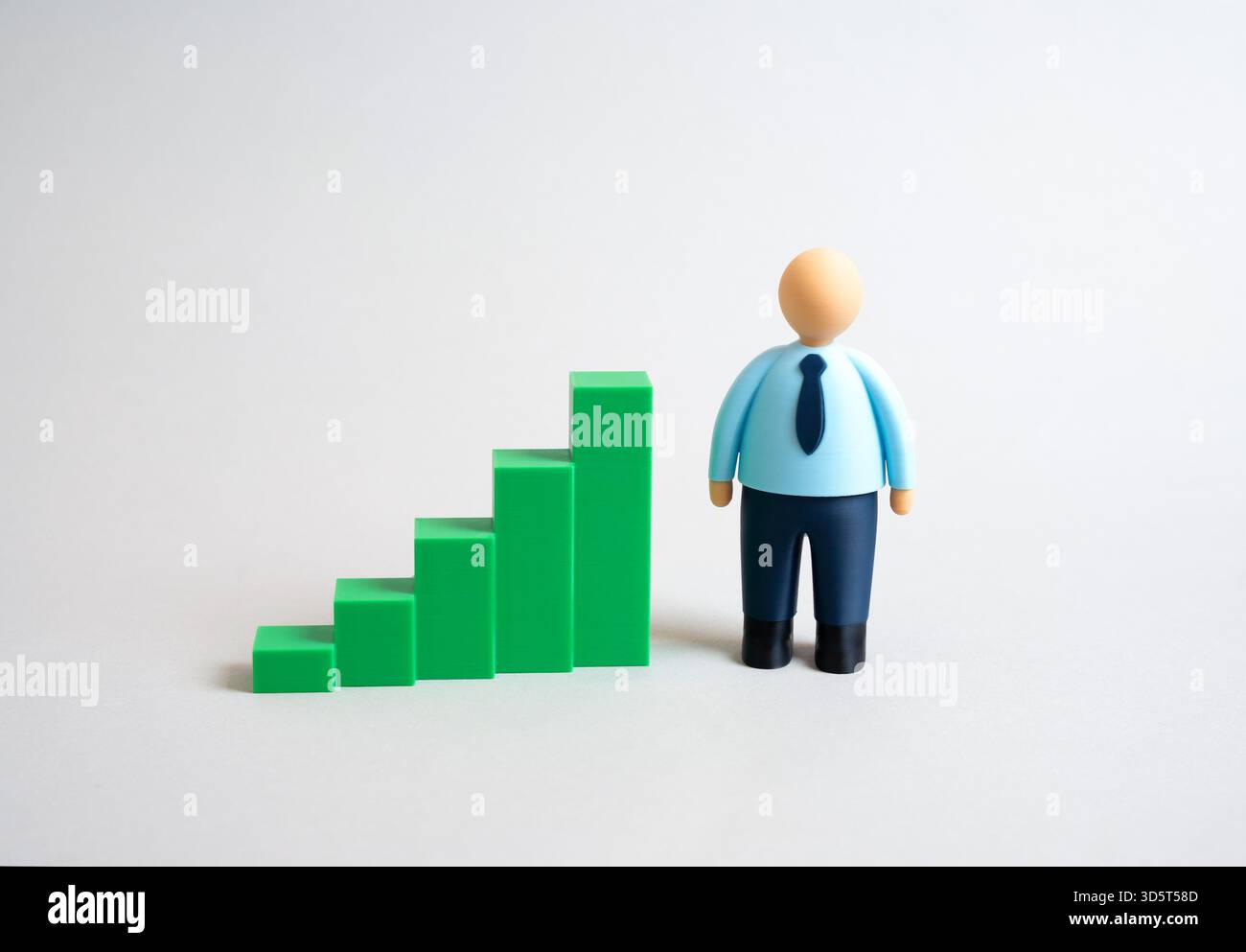 Diagramm für Büromitarbeiter und umweltfreundliches Wachstum. Zunahme der verfügbaren Arbeitskräfte auf dem Arbeitsmarkt. Einkommenswachstum. Steigerung der Mitarbeiterproduktivität durch KI. Konzept der digitalen Transformation Stockfoto