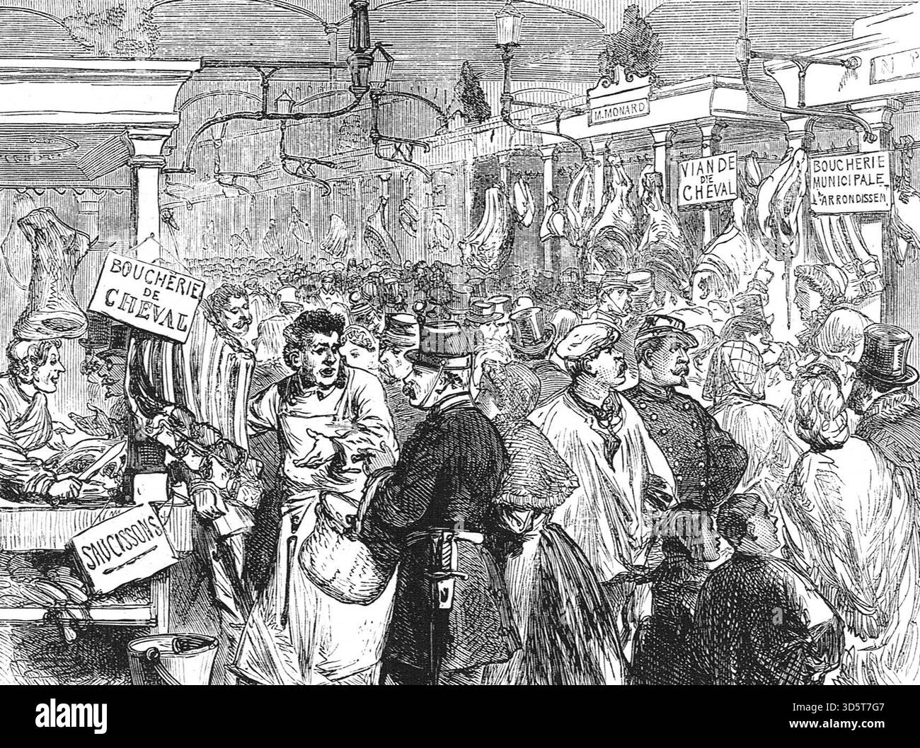 Fleischmarkt in Paris zur Zeit der Belagerung von Paris während des Deutsch-Französischen Krieges Stockfoto