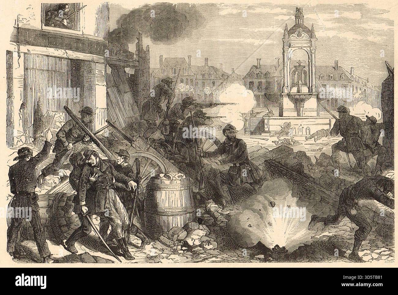 Straßenkämpfe bei Châteaudun, die Schlacht bei Châteaudun am 18. Oktober 1870, während des Deutsch-Französischen Krieges. Stockfoto