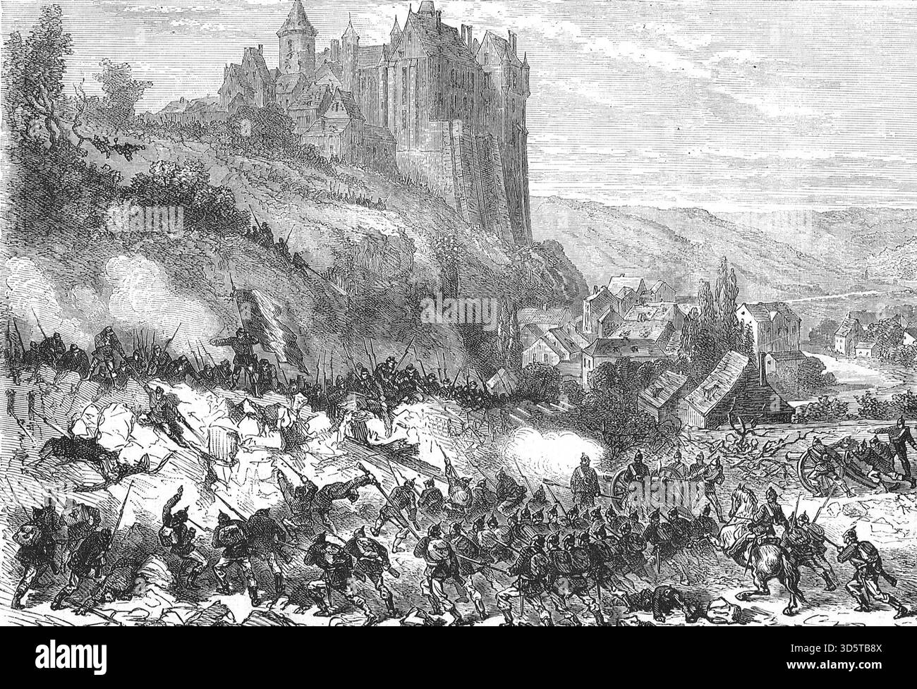 Die Verteidigung von Châteaudun, die Schlacht von Châteaudun am 18. Oktober 1870, während des Deutsch-Französischen Krieges. Stockfoto