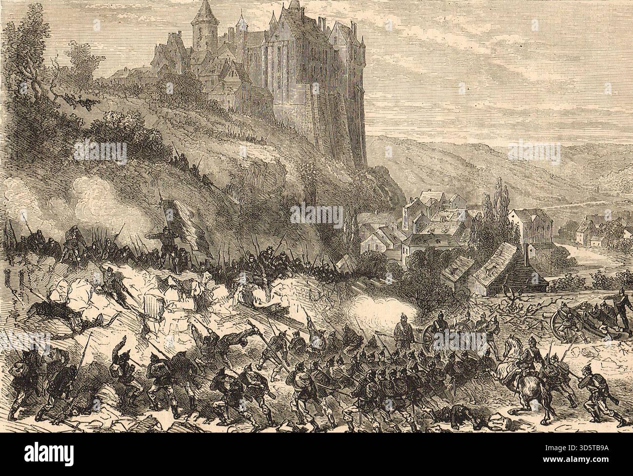 Die Verteidigung von Châteaudun, die Schlacht von Châteaudun am 18. Oktober 1870, während des Deutsch-Französischen Krieges. Stockfoto