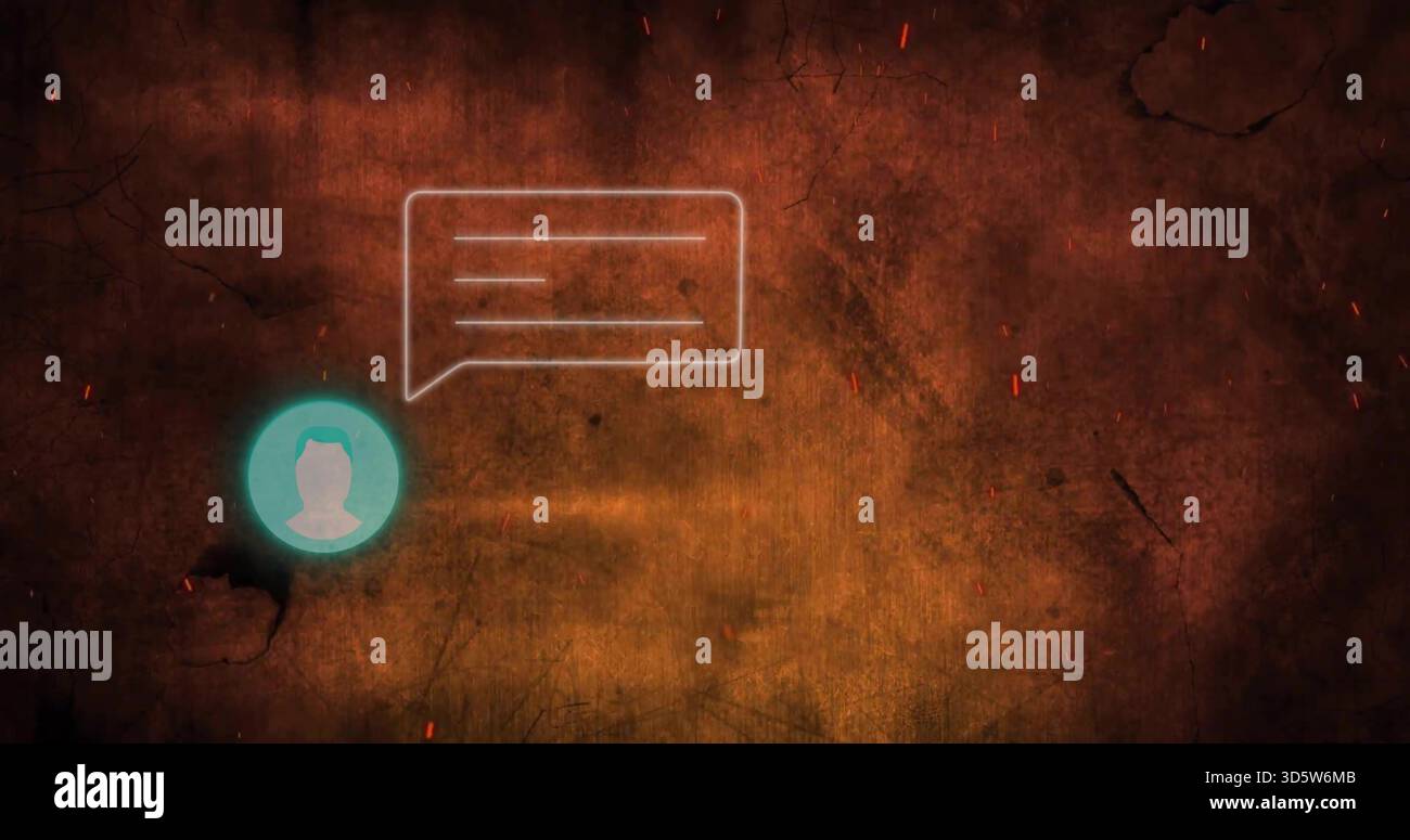 Blaublauer Avatar mit weißer Silhouette auf braunem Hintergrund, Sprechblase, Kopierraum Stockfoto