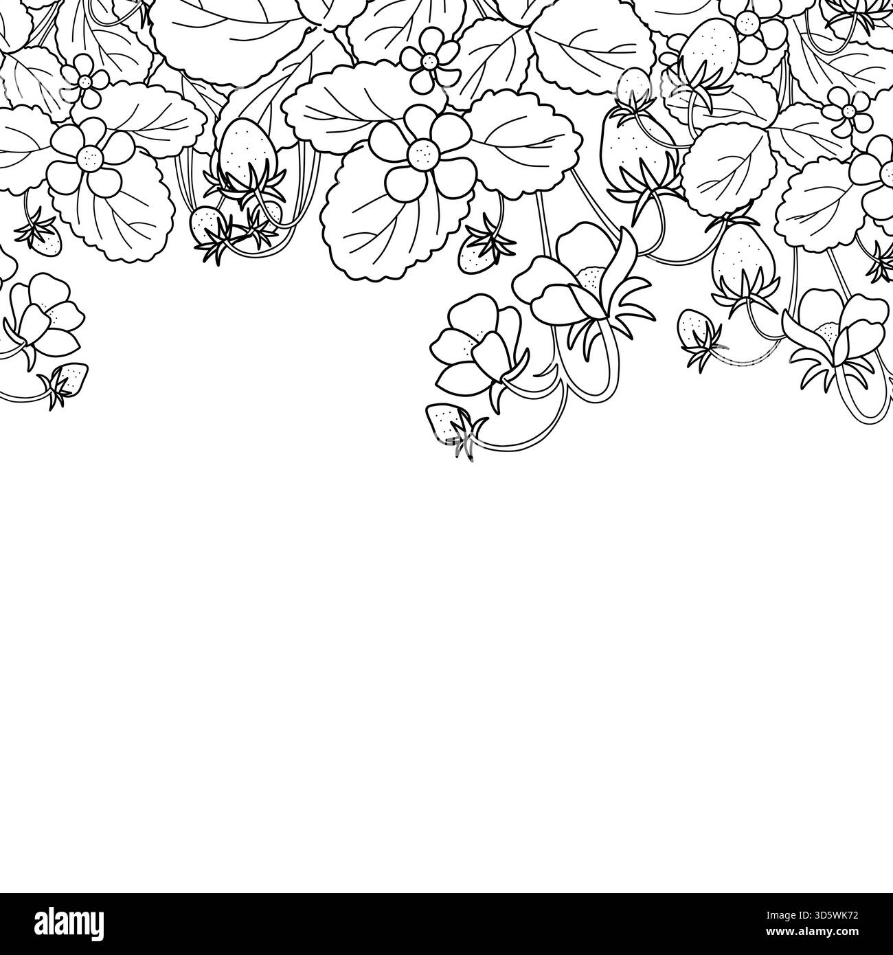 Quadratischer Vektorrahmen mit Erdbeeren-, Blatt- und Zweigillustrationen. Minimalistischer botanischer Rand mit weißem Hintergrund und Textraum. Moderne Vorlage für Einladungen, Etiketten und frische Sommerdesigns Stock Vektor