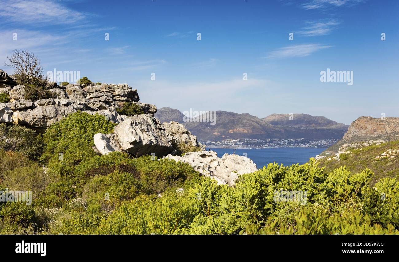 Küstenberglandschaft mit Fynbos Flora in Kapstadt Südafrika, Kapstadt, Südafrika Stockfoto