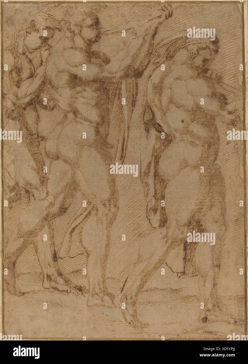 Diese Skulptur von Baccio Bandinelli zeigt eine Triumphprozession mit mehreren Figuren, Bewegung, Geste, klassischer Kleidung, und skulpturale Komposition. Stockfoto