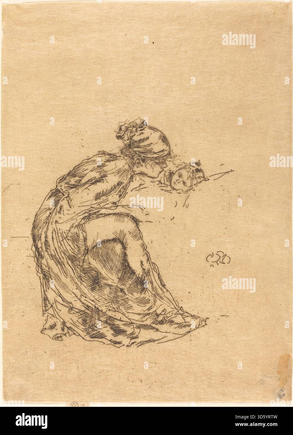 Cameo Porträt 'Cameo, nein I' by James McNeill Whistler präsentiert eine Profilansicht eines Motivs, mit Fokus auf Gesichtszüge, Haare und Silhouette, betont Raffinesse, Eleganz, und Whistlers Aufmerksamkeit für subtile Tonabstufungen. Stockfoto