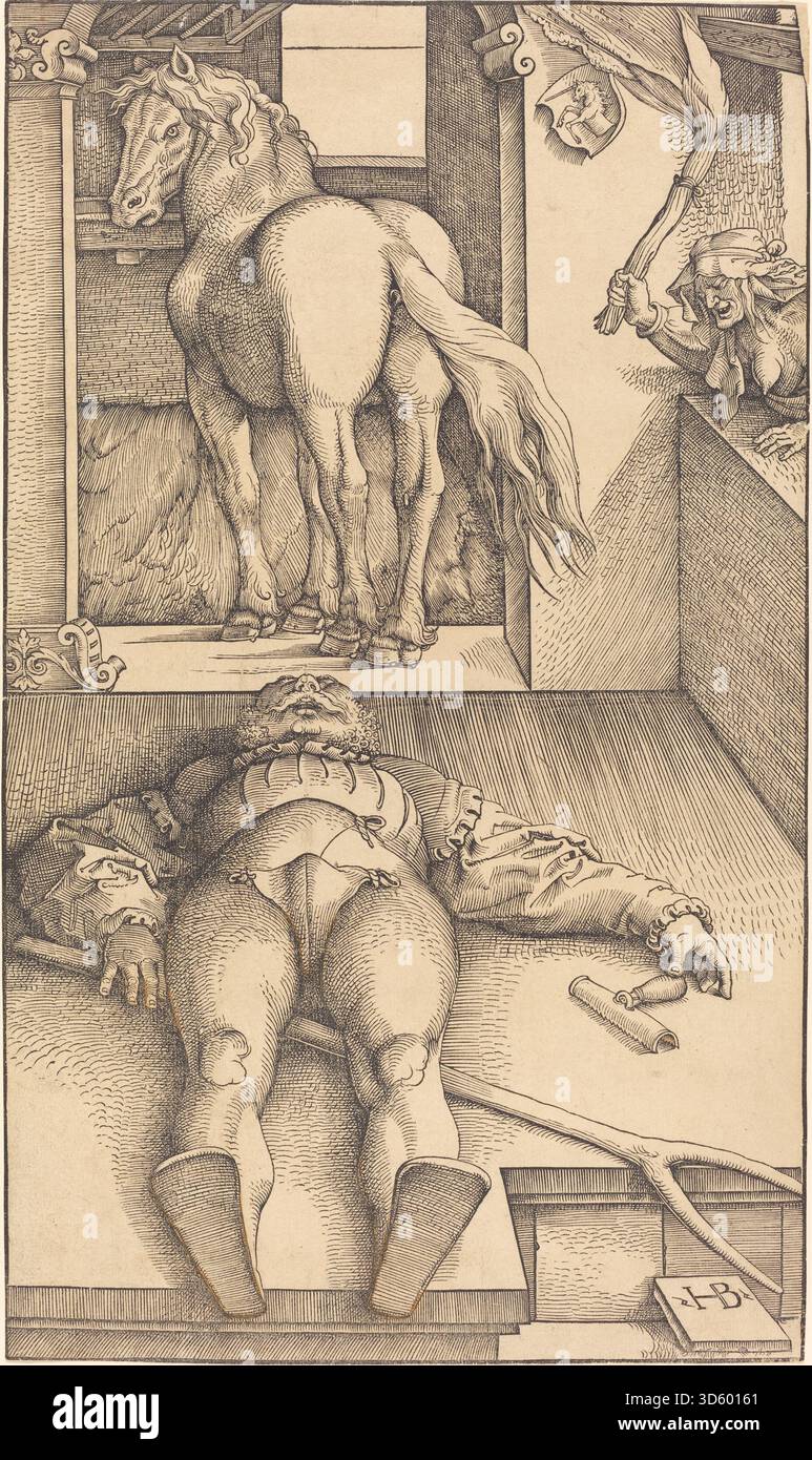 Dieses Gemälde von Hans Baldung Grien aus dem Jahr 1544 zeigt den Bewitchten Bräutigam und zeigt eine männliche Figur unter magischem oder übernatürlichem Einfluss mit detailliertem Ausdruck, Gesten und symbolischen Elementen, die typisch für die Kunst der Nördlichen Renaissance sind. Stockfoto