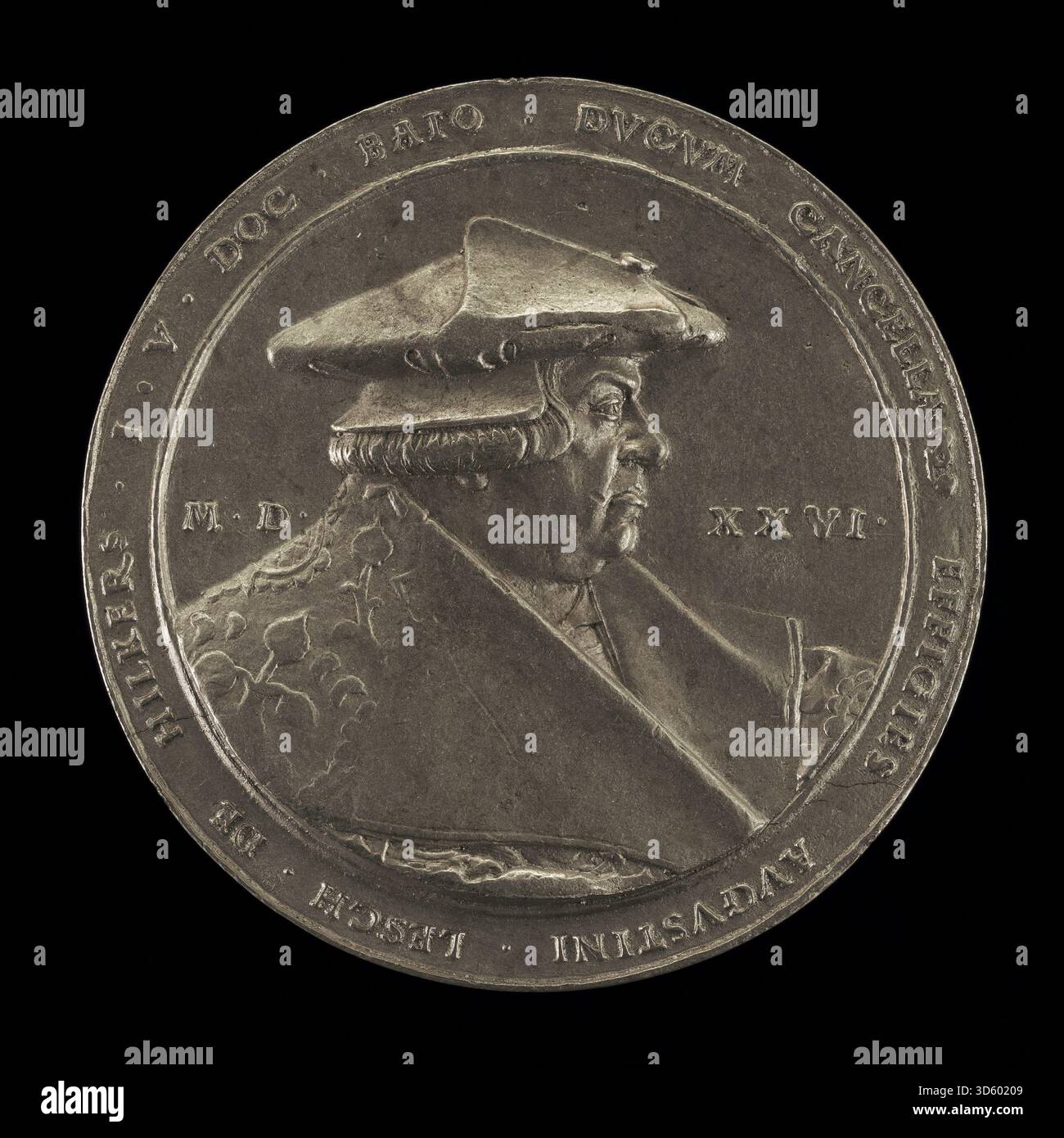 Ein Porträt von Augustus Lösch von Friedrich Hagenauer, das den Kanzler des Herzogtums Bayern 1526 darstellt, mit Gesichtszügen, Kleidung und Amtssymbolen im Porträtstil des frühen 16. Jahrhunderts. Stockfoto