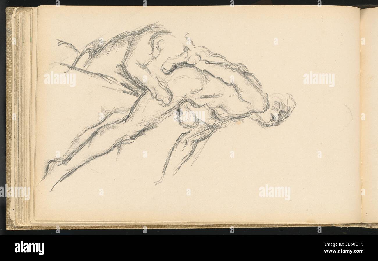 Diese Studie von Paul Cézanne aus den Jahren 1880–1883 zeigt Pugets „Milo von Crotona“. Das Werk hebt muskuläre Anatomie, dynamische Haltung und skulpturale Details hervor und spiegelt Cézannes Beobachtung der barocken Figurenskulptur wider. Stockfoto