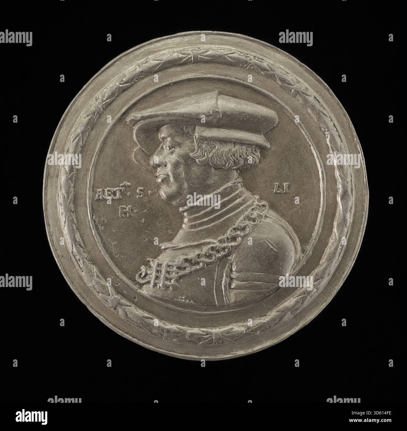 Eine Porträtmedaille oder Darstellung von Caspar Wintzerer von Friedrich Hagenauer, die einen bayerischen Soldaten um 1526 darstellt, mit Militärkleidung, Gesichtszügen und symbolischen Rangselementen. Stockfoto