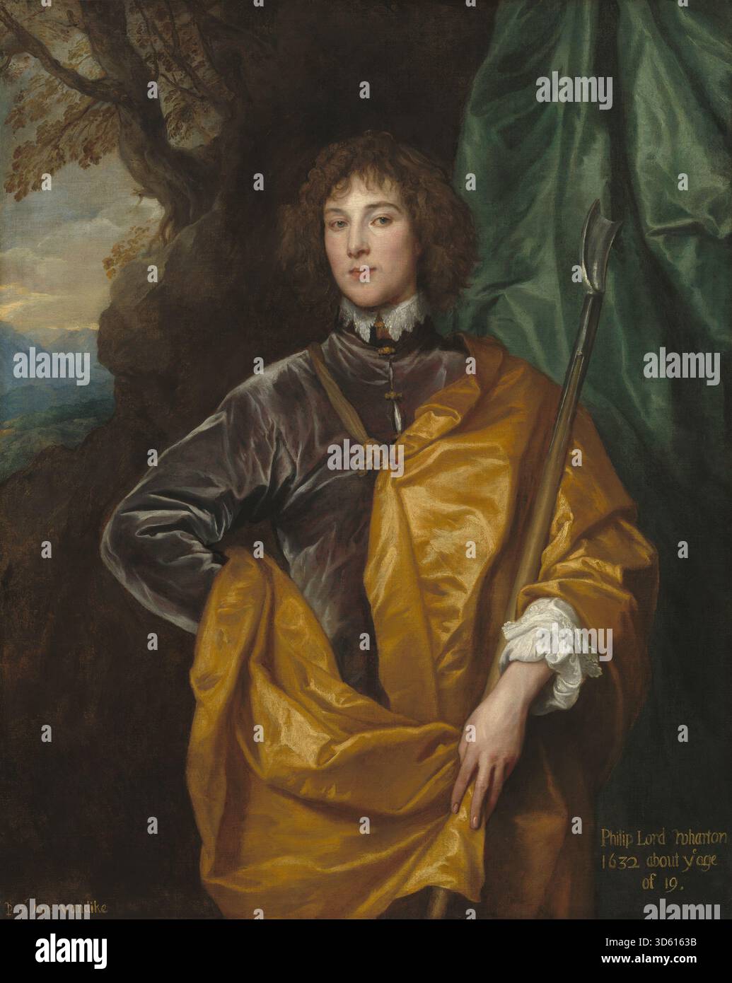 Zeigt Philip, Lord Wharton mit einem Porträt in voller Länge oder in der Brust, edler Kleidung, gerüschtem Kragen, detailliertem Gesichtsausdruck und flämischem Porträt von 1632. Stockfoto